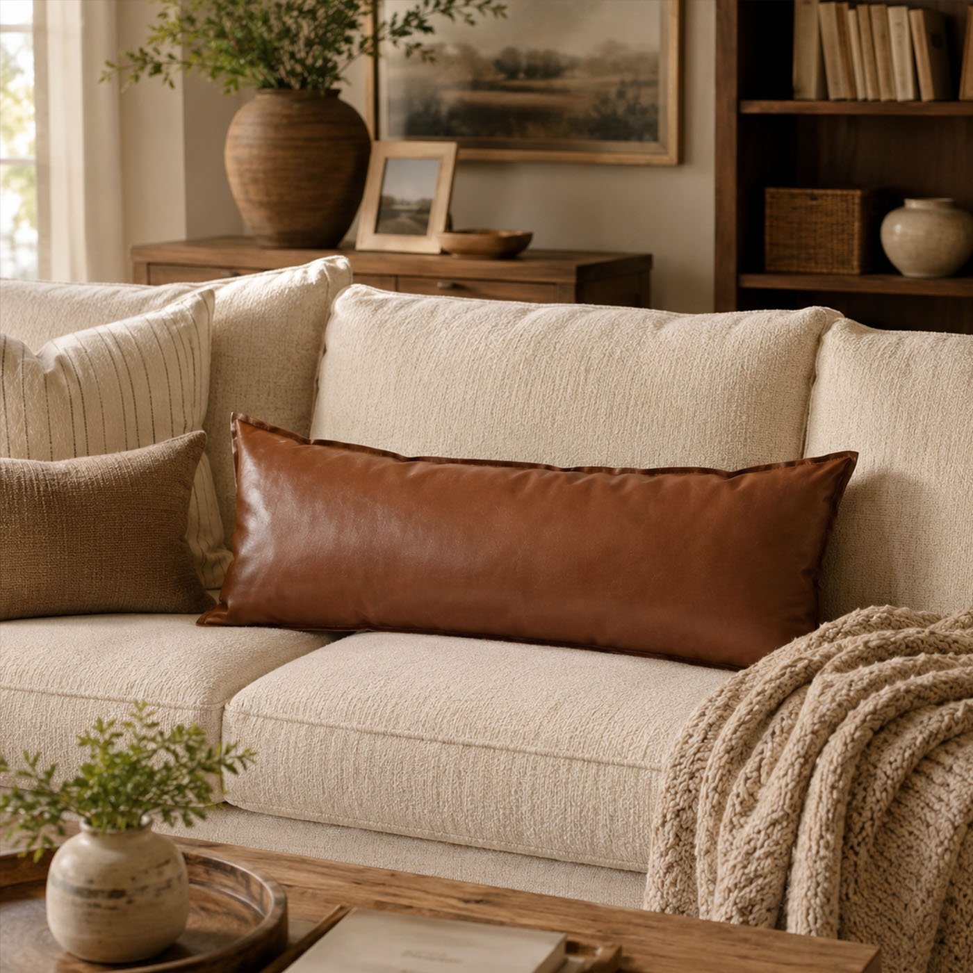 Classic Lumbar Leather Pillow in Color 1 vegan leather stuffable storage furniture by Stow & Sit