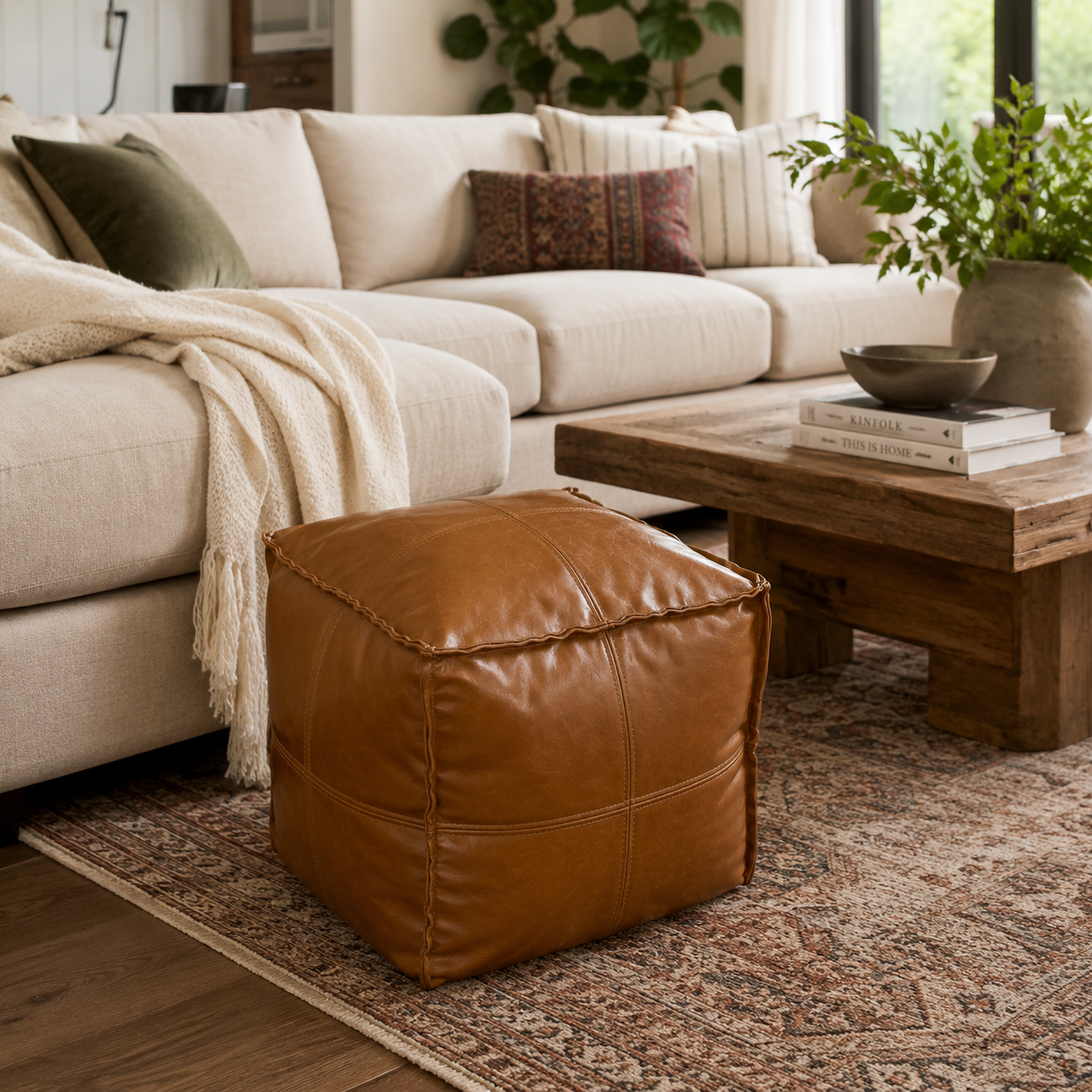Classic Cube Storage Ottoman in Color 1 vegan leather stuffable storage furniture by Stow & Sit